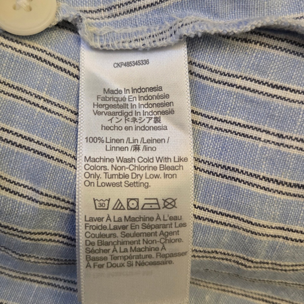 Madewell Cassie 100% Linen Button Front Midi Dress Blue Stripe XS Summer Coastal - Picture 11 of 13